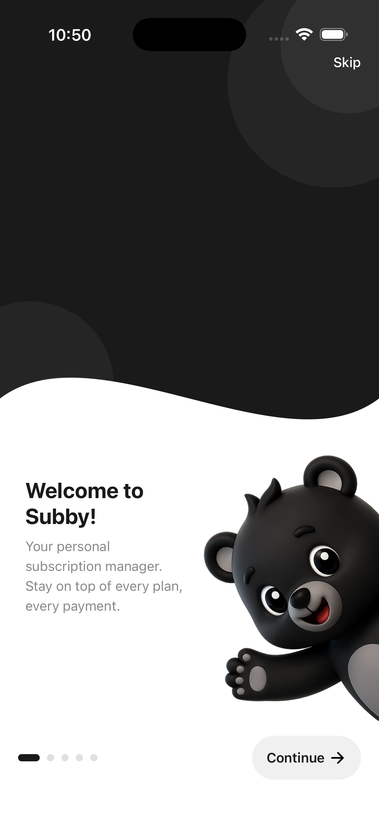 Subby welcome screen
